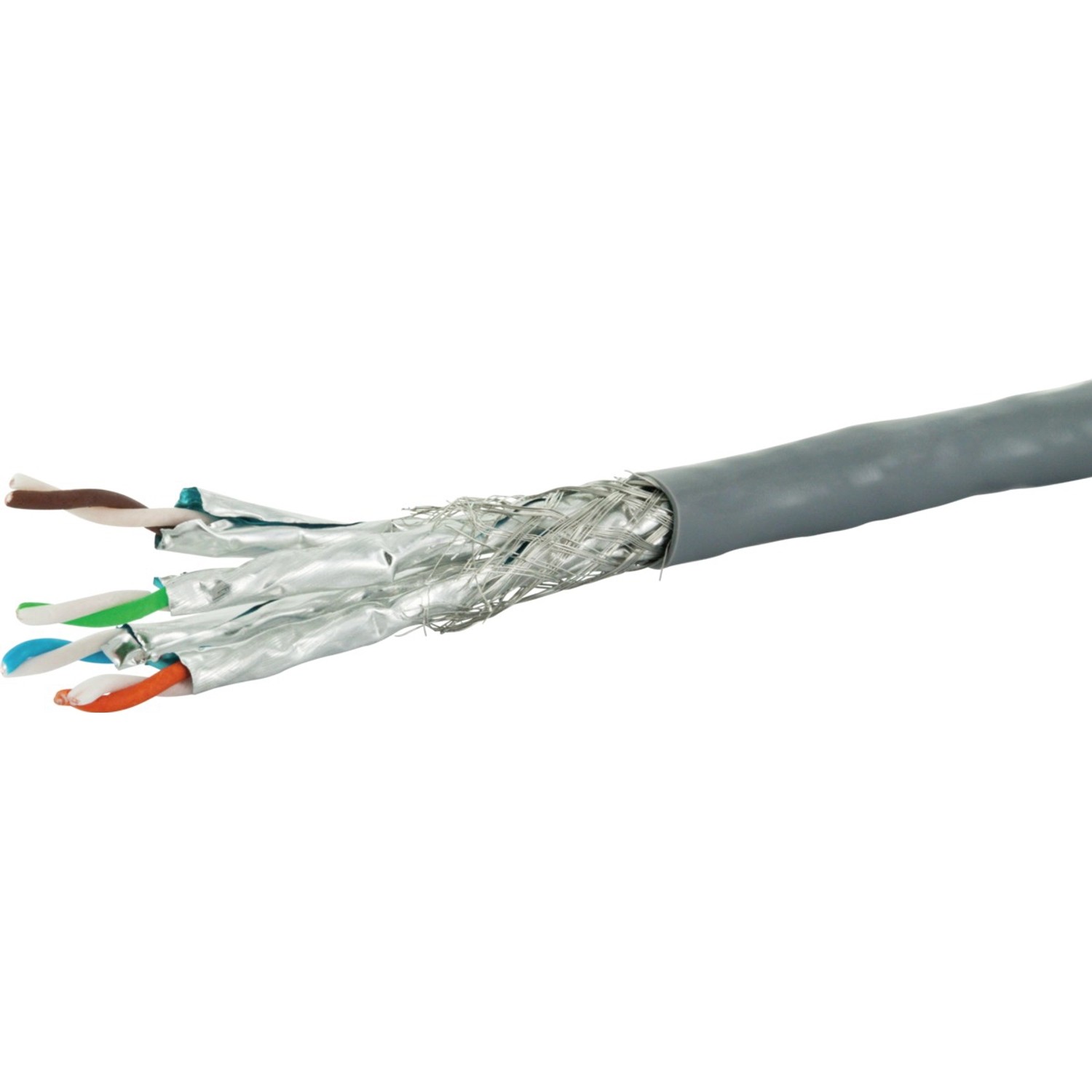 Graues Schwaiger CAT 6a Netzwerkkabel S/FTP, 25 m, mit freiliegenden Adern.