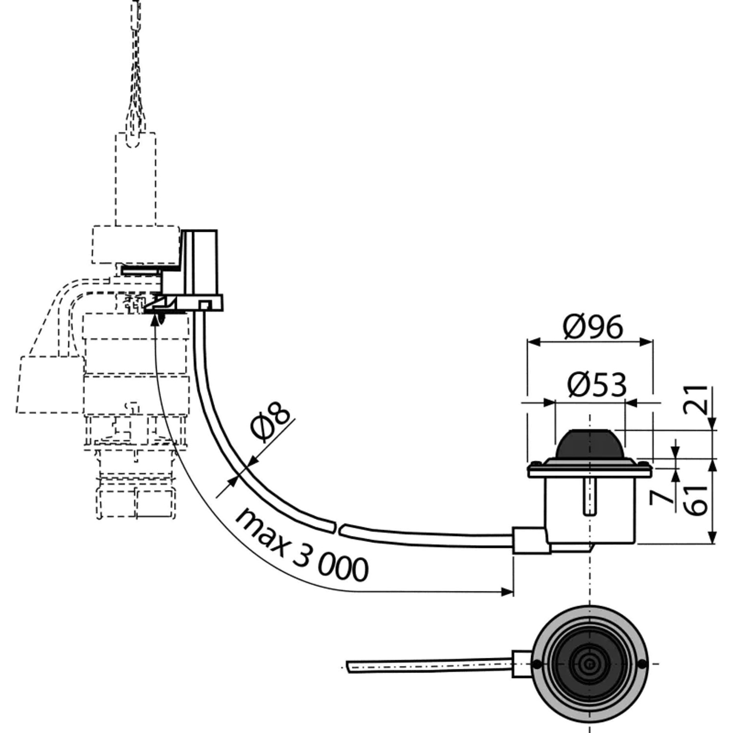 Alcadrain MPO12 Pneumatische Fernauslösung, Fußbetätigung, Chrom, für Bodeneinbau_2