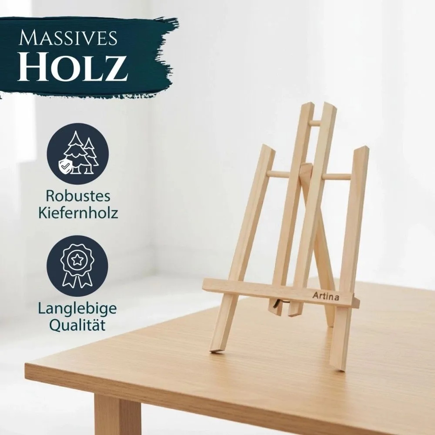 Artina Manchester Tischstaffelei 2er Set aus Holz, 28cm hoch, für Hobby und Präsentation.