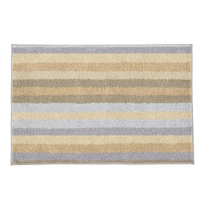 Badteppich Kleine Wolke Lago, 50x60 cm, Taupe mit Streifenmuster in Beige- und Grautönen.