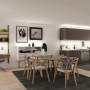 Wohnraum mit Paulmann SimpLED LED-Streifen COB, 1,5 m, Weiß, als Stimmungslicht unter Regal und Küchendecke.
