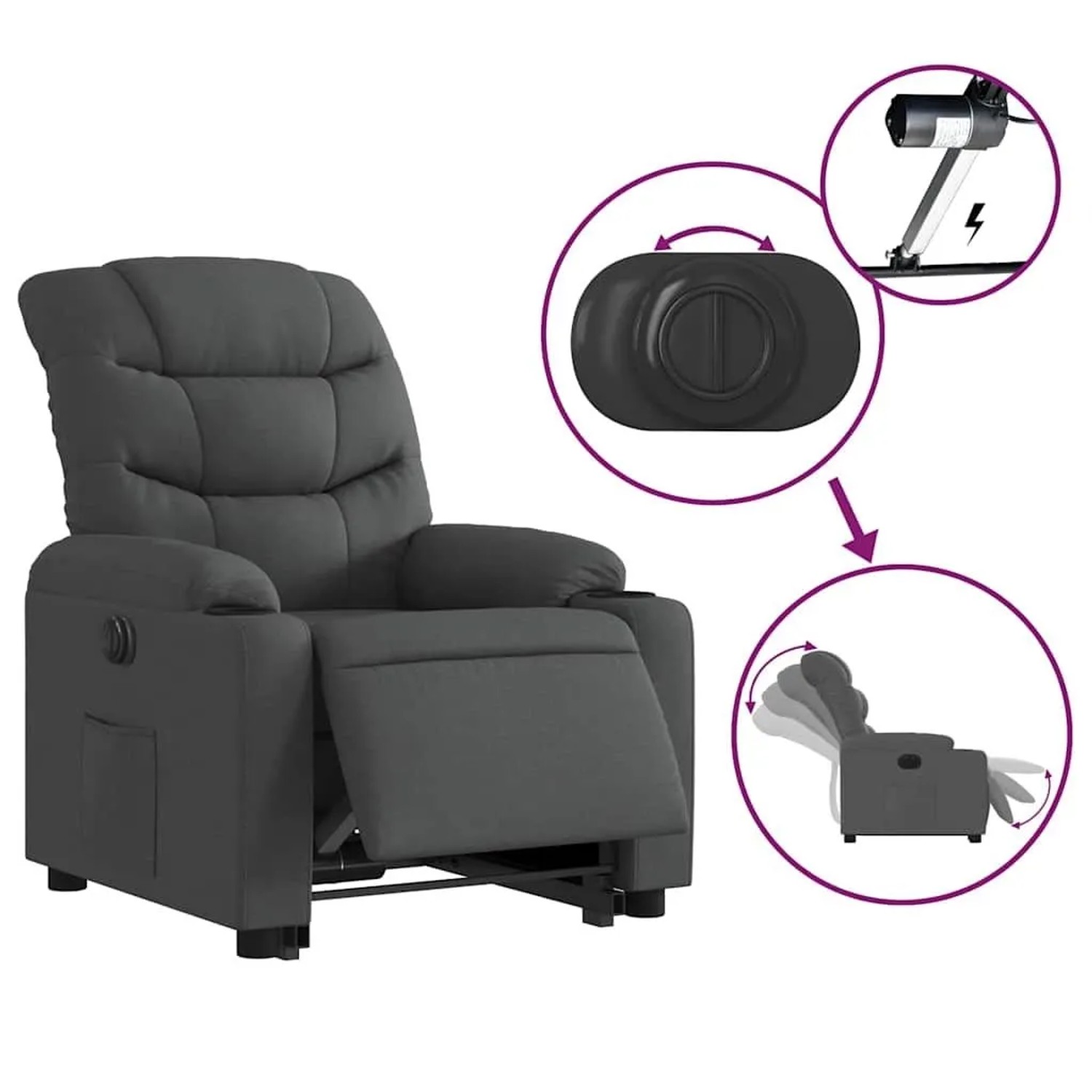 vidaXL Relaxsessel mit Aufstehhilfe Elektrisch Dunkelgrau Stoff 3206664_6