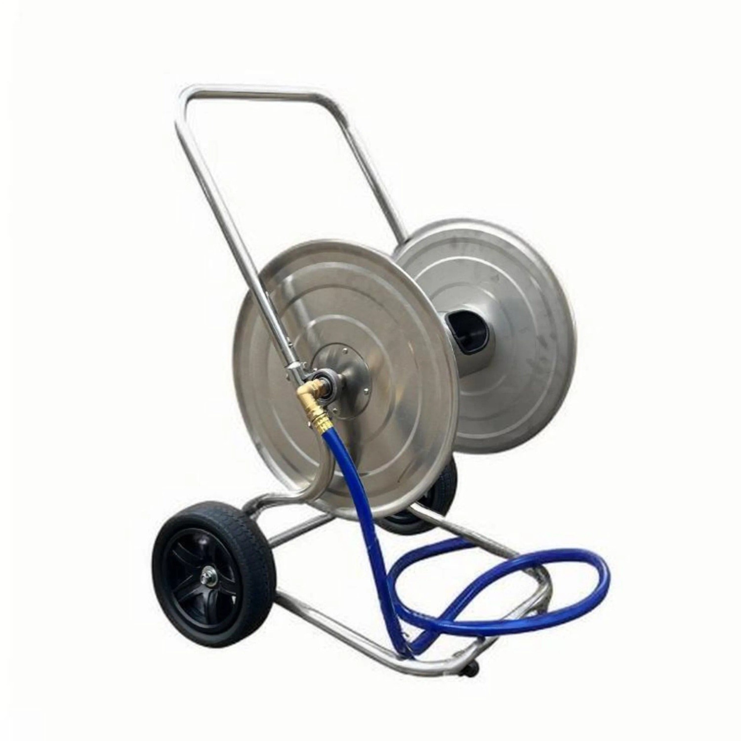 Relaxdays Schlauchwagen Edelstahl Silber XXL Fahrbar Mit Kurbel 94 cm x 61 cm x 60 cm 17,5 kg