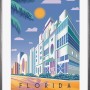 Silberner Kunststoffbilderrahmen 62x93 cm mit Florida Art Deco Motiv.