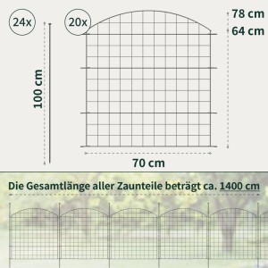 VERDOBA Teichzaun Gartenzaun Hundezaun Metall Gitterzaun aus Zaunelementen 20x Oberbogen Anthrazit