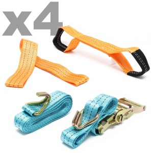Wiltec Auto Spanngurt 4er Set, 3,5m, 3000 daN, Zurrgurte für Autotransport, Reifengurte.