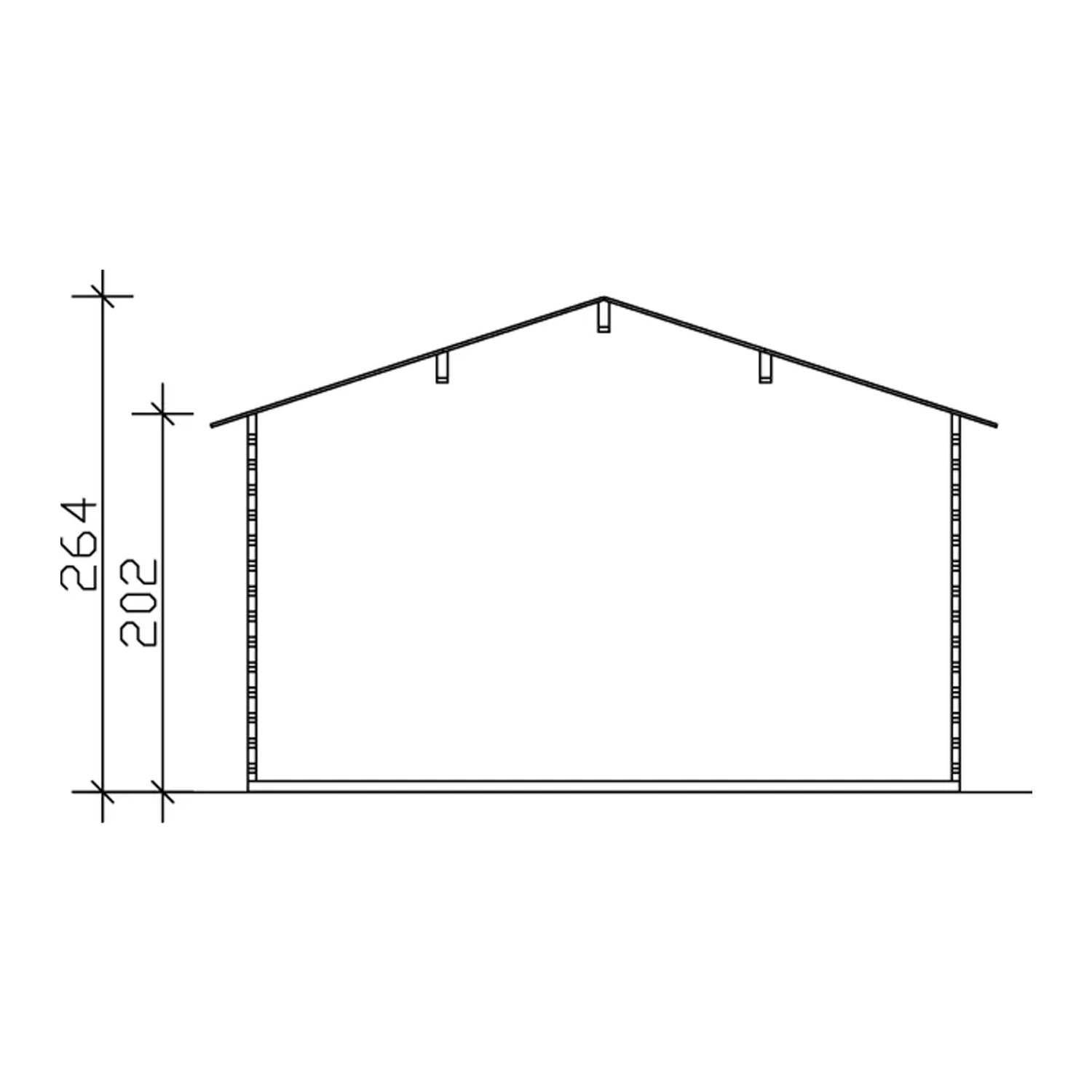 Skan Holz Gartenhaus Trondheim: Schemazeichnung mit Höhenangaben (264/202 cm).