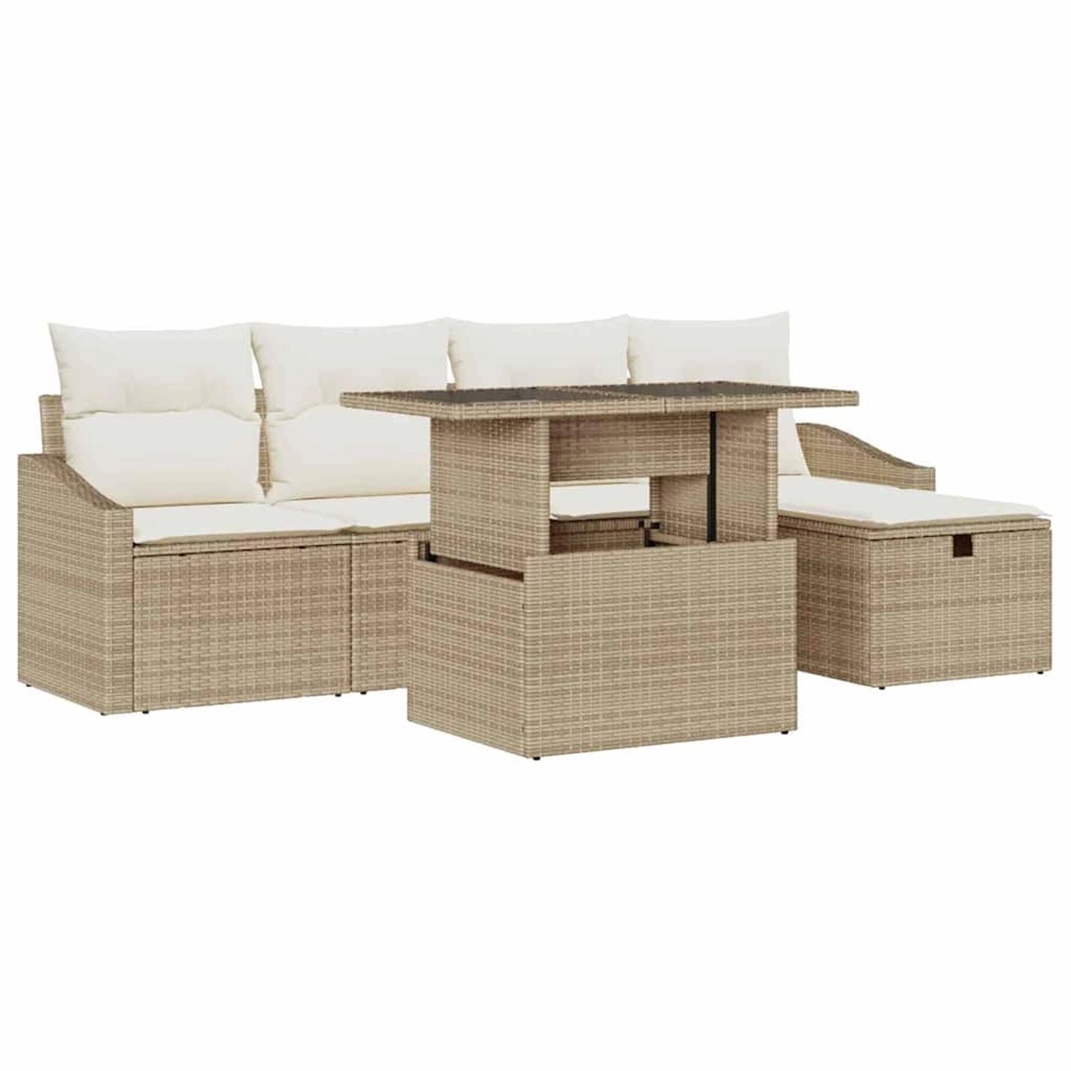 vidaXL Garten-Sofa-Set Höhenverstellbar 6-Tlg Beige Poly Rattan 3361160 günstig online kaufen