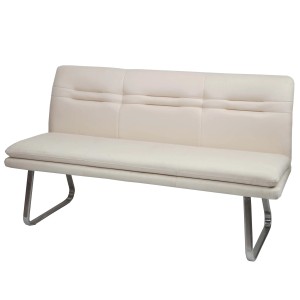 BERLINLODGE Sitzbank creme-beige, gepolstert mit Rückenlehne, Stoffbezug und gebürstetem Edelstahlgestell. Moderne Schuhbank.
