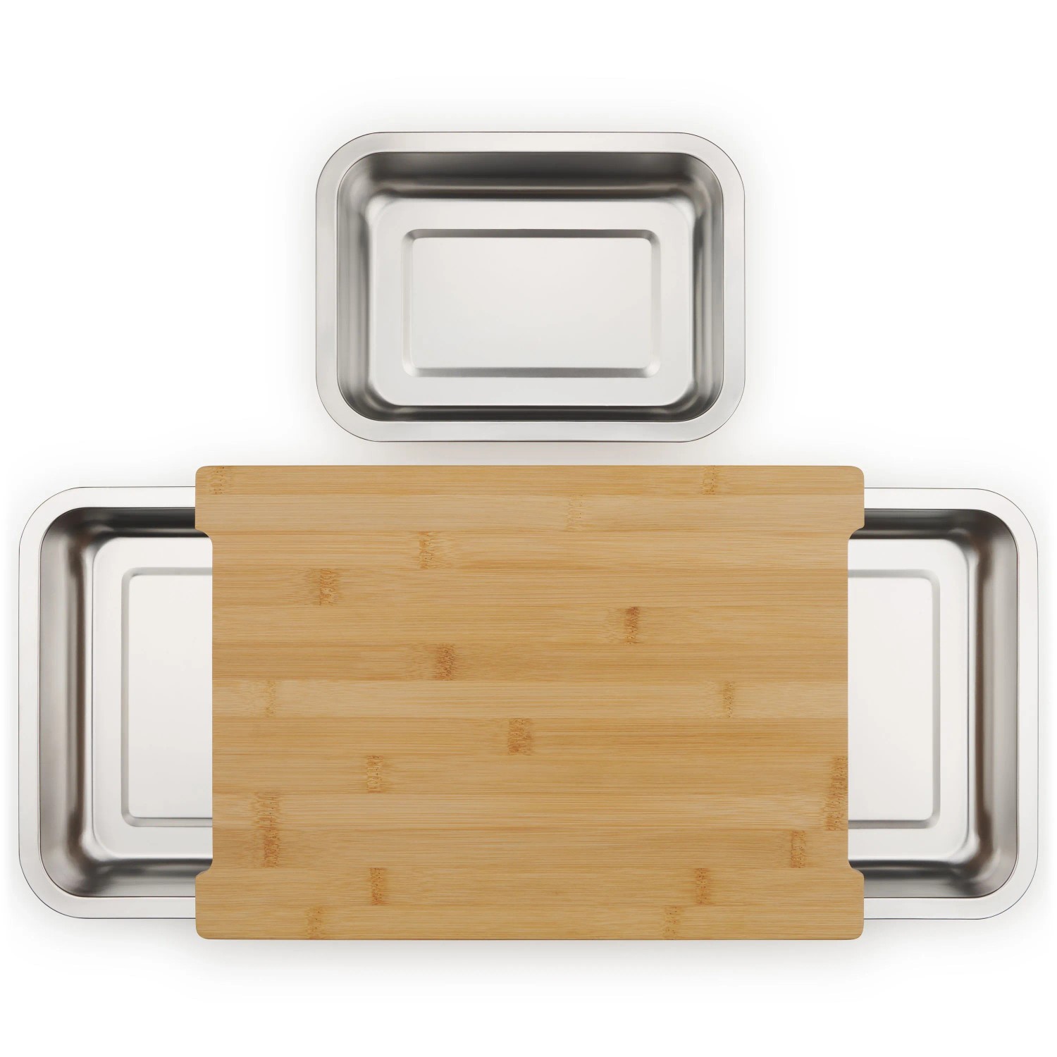 Blumtal Schneidebrett Bambus mit 3 Edelstahl Auffangschalen Ofengeeignet 40 cm x 28,5 cm