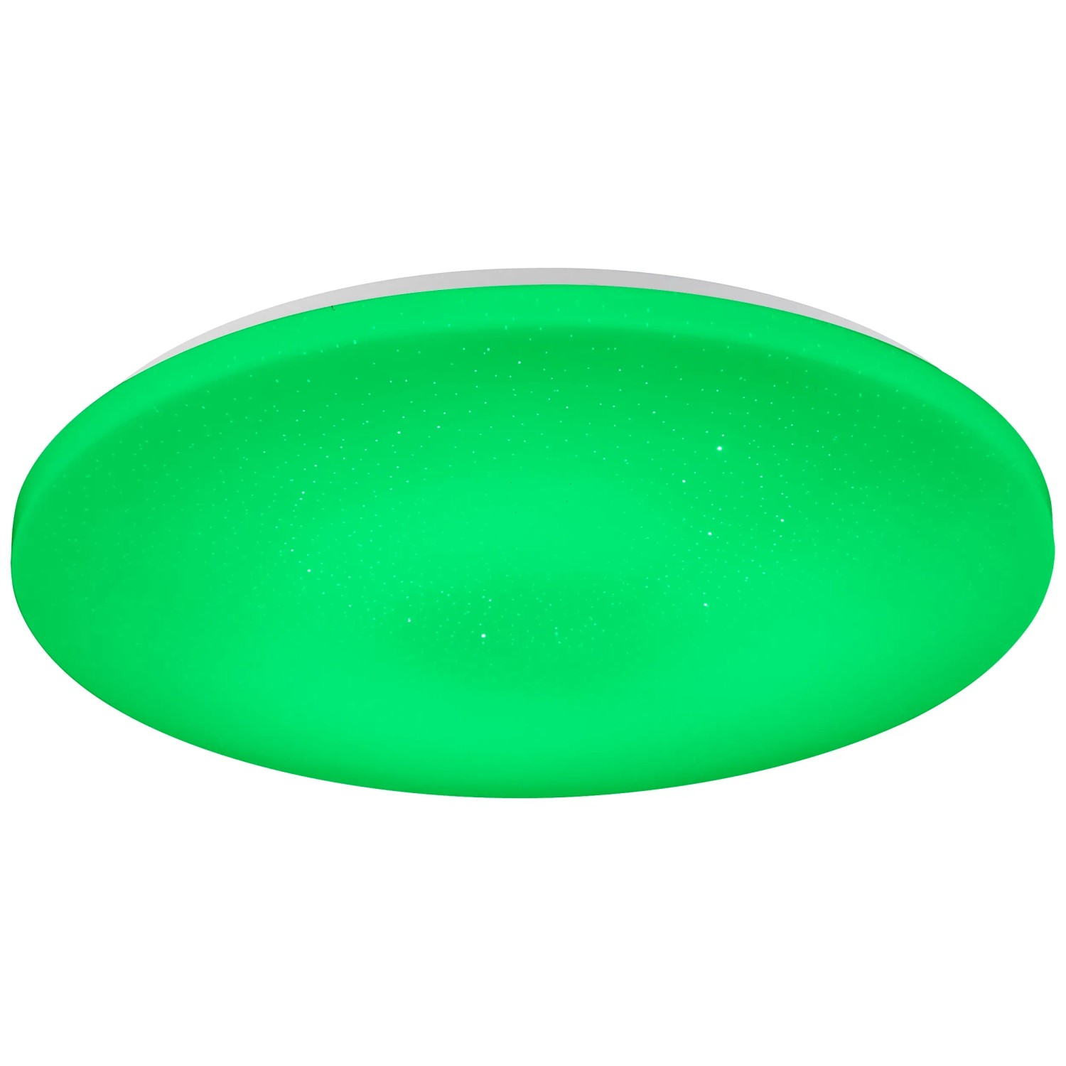 Weiße LED-Deckenleuchte Leonie mit RGB-Funktion, Ø 49 cm, in Grün.