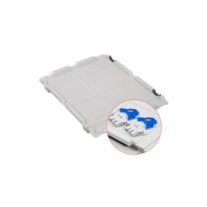 PROREGAL SuperSparSet: 5 graue Euroboxen mit blauem Scharnierdeckel und Schnappverschlüssen.