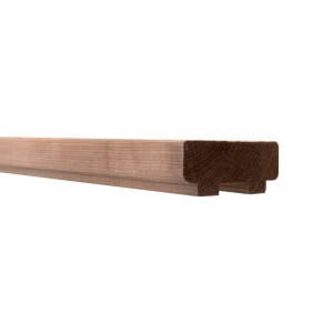 Kordo Handlauf aus Tannenholz, braun gebeizt, für Moka Geländerserie. Detailansicht des Profils.