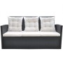 vidaXL Garten-Essgruppe: Schwarzes Rattan-Sofa mit cremefarbenen Auflagen und Kissen.