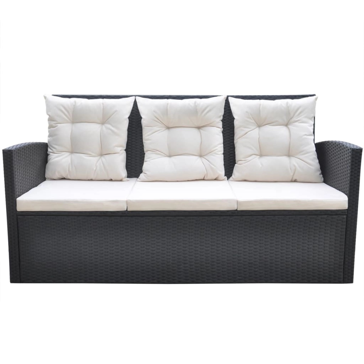 vidaXL Garten-Essgruppe: Schwarzes Rattan-Sofa mit cremefarbenen Auflagen und Kissen.