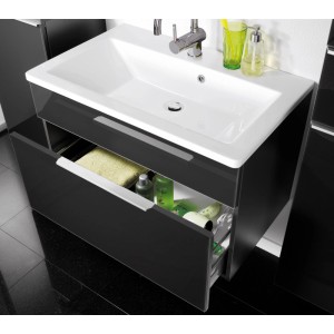 Fackelmann Waschbecken Domino, 80 cm, Weiß, mit offenem Schubfach. Einbauwaschbecken.