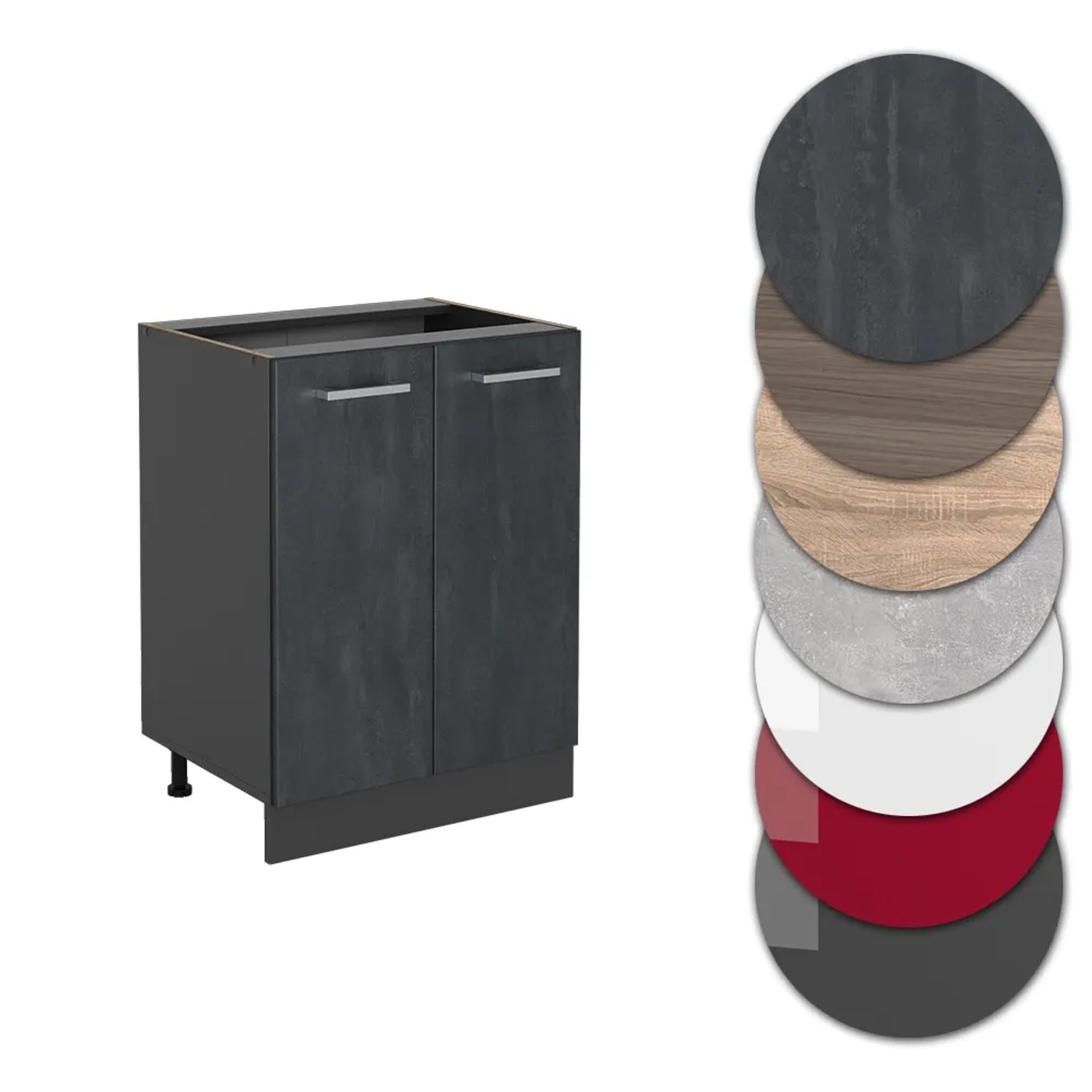 Vicco Küchenunterschrank R-Line, schwarz Beton/Anthrazit, 60 cm breit, ohne Arbeitsplatte. Verschiedene Farbvarianten.