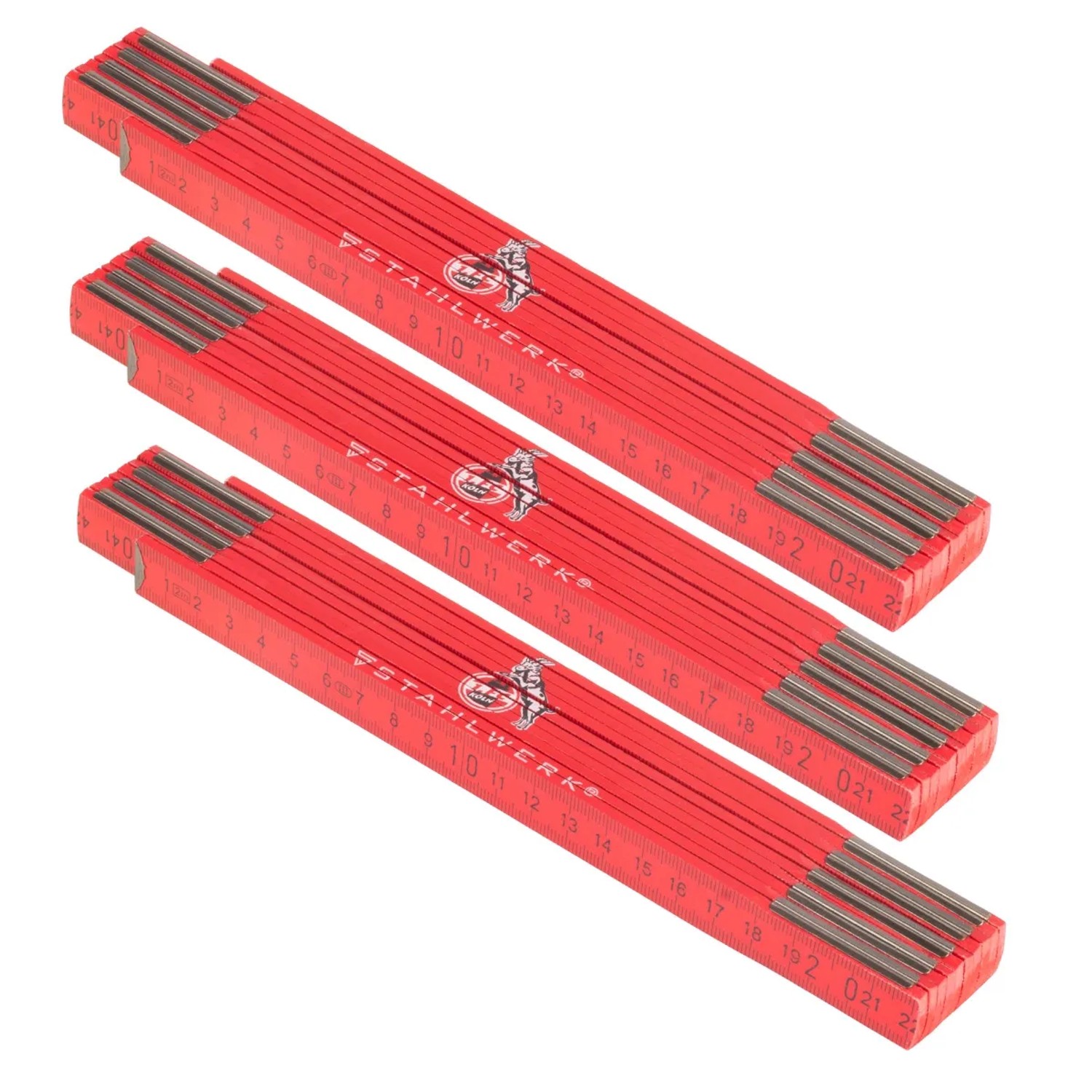 STAHLWERK Zollstock 1 FC Köln Edition 3er Set 2 M Meterstab Gliedermaßstab