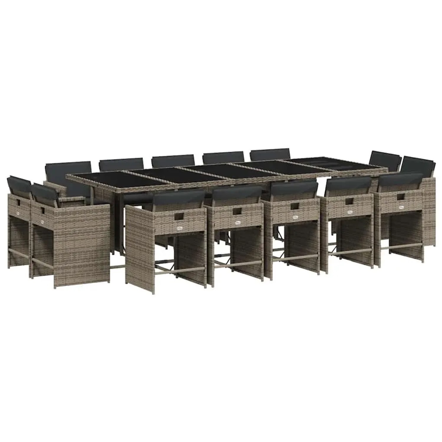 vidaXL 15-Tlg Garten-Essgruppe mit Kissen Grau Poly Rattan 3211232