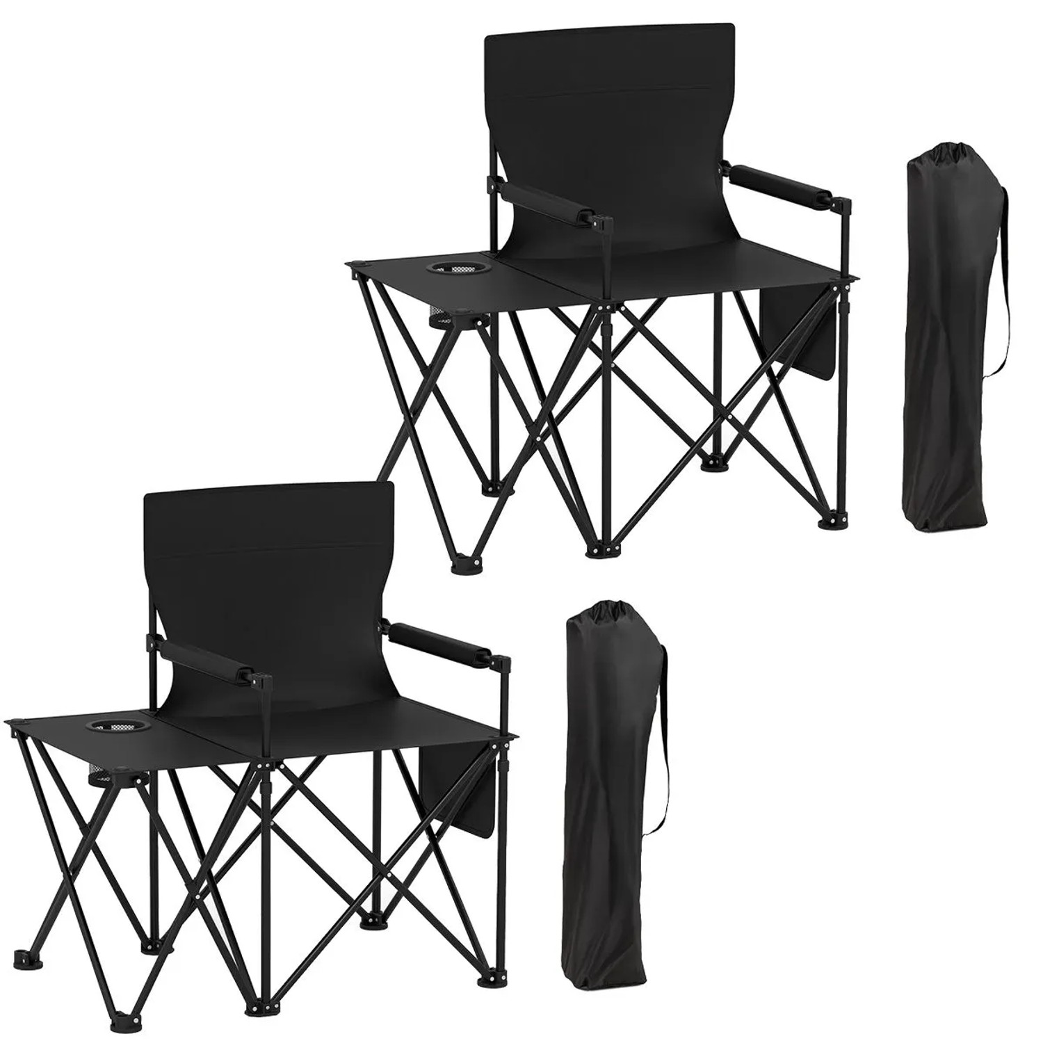 Costway 2er Set Campingstuhl Faltbar mit Seitentisch Schwarz günstig online kaufen