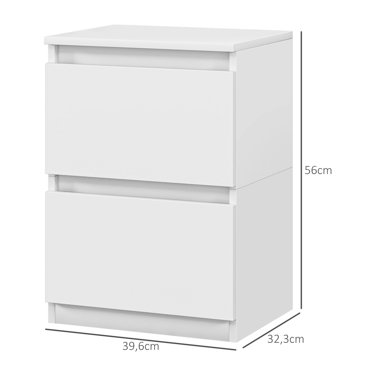 Weißer HOMCOM Nachttisch mit 2 Schubladen aus Spanplatte, 56 cm hoch.