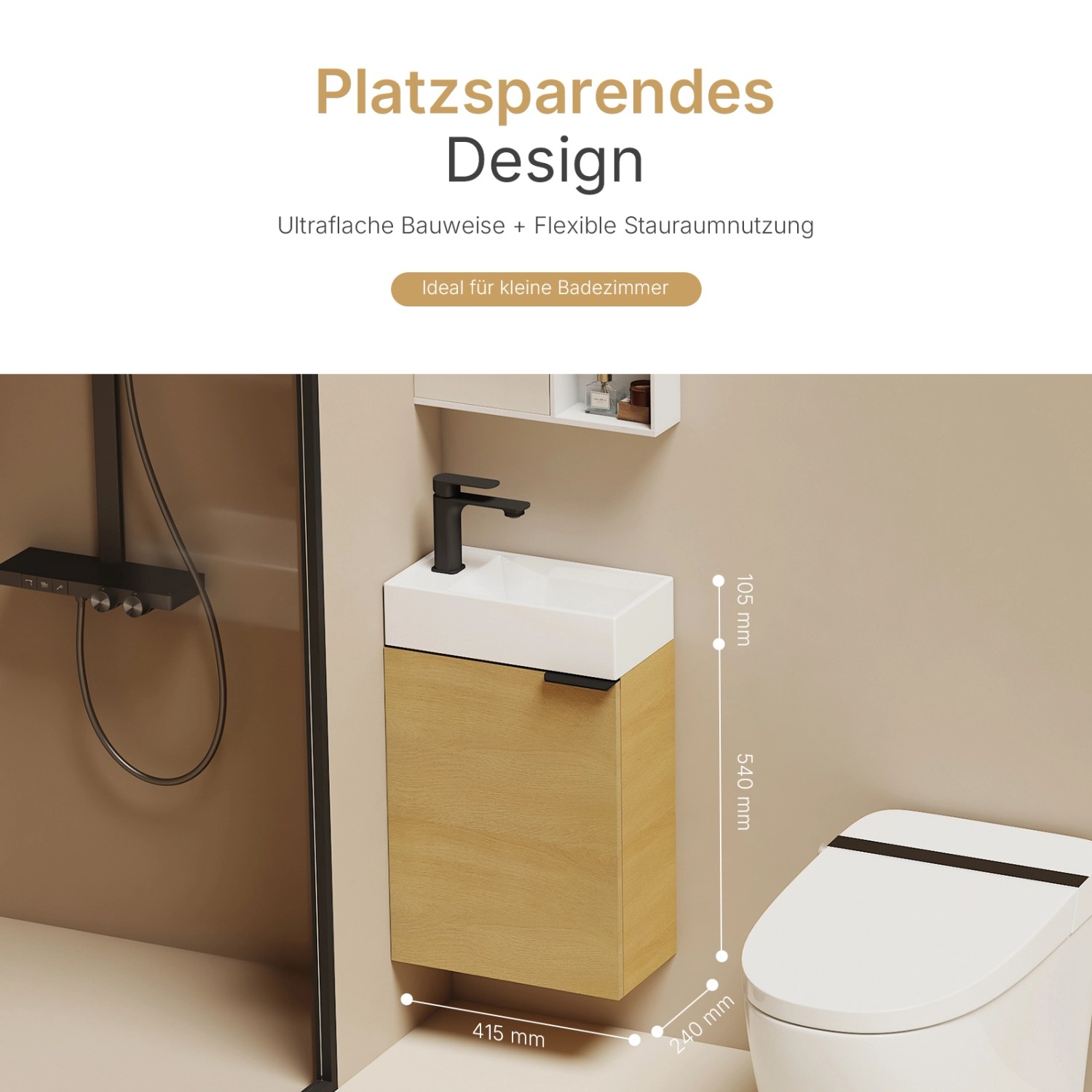 Emke Badezimmerschränke mit Keramikwaschbecken Waschbeckenunterschrank 41,7 × 24 × 64,6 cm Oak_7