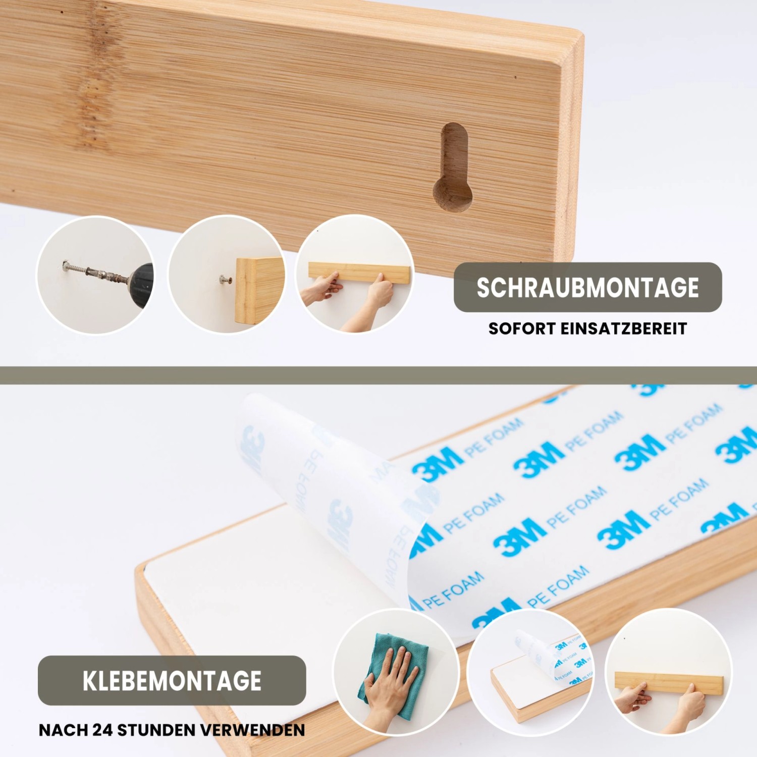 CHEFGASTRO Magnetleiste Magnetische Messerleiste Messerhalter Aus Bambus 6,2x40x2,1cm Mit 3 Silbernen Haken Bambus Extra Stark_7