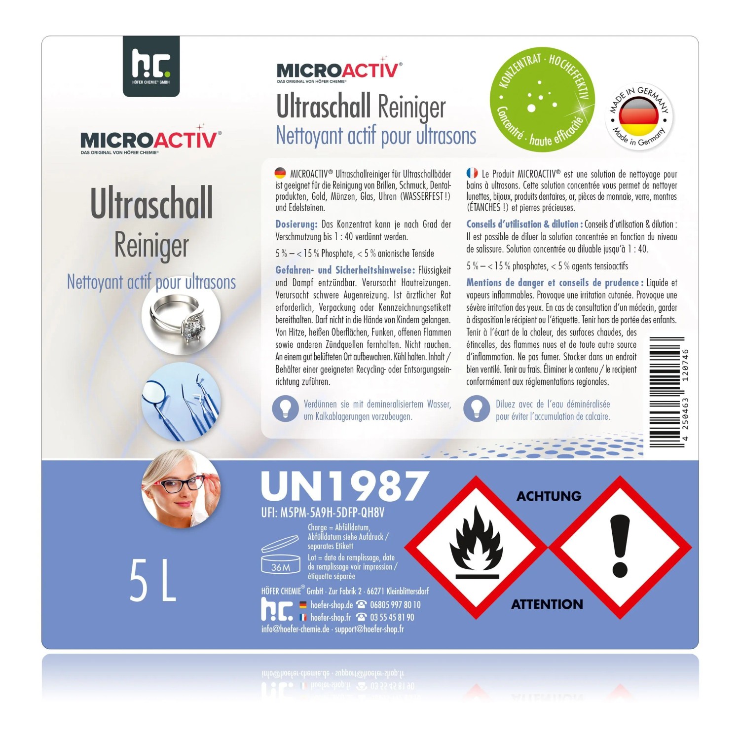 Microactiv Ultraschallreiniger 5l für Ultraschallbad zur Reinigung von Schmuck, Brillen und mehr.