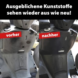 Vorher-Nachher-Vergleich: Kunststoffpflege mit OWATROL POLYTROL für Auto/Kfz, 0,5L.