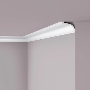 Weiße NOEL & MARQUET Eckleiste Z17 ARSTYL, angebracht an Decke und Wand.