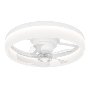 Weißer Eglo LED-Deckenventilator Castaic mit transparenten Flügeln und integrierter Beleuchtung, Ø 50 cm.