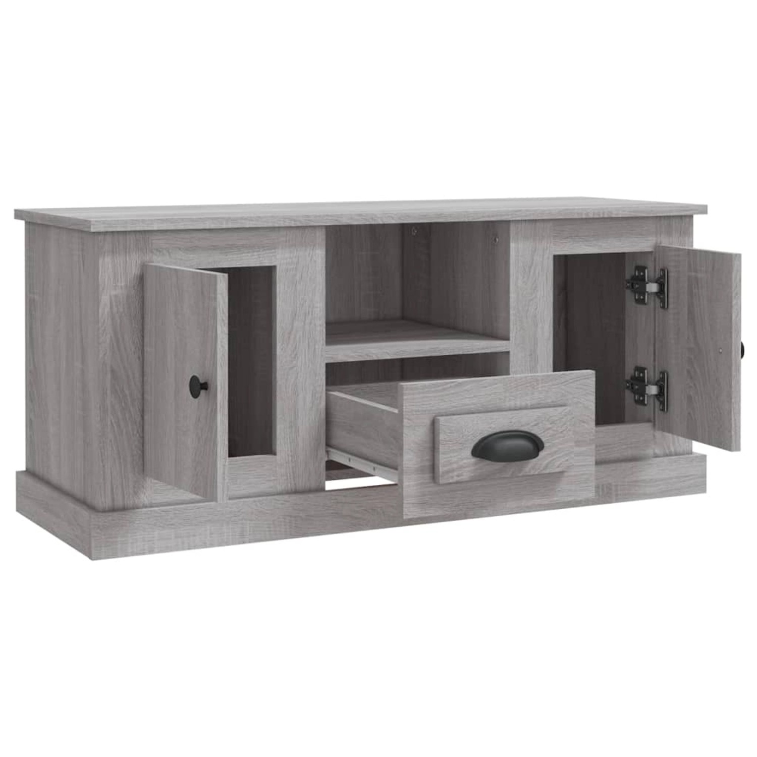 VidaXL TV-Schrank, Grau Sonoma, 100x35,5x45 cm, Holzwerkstoff mit offenen Fächern, Schublade und Türen.