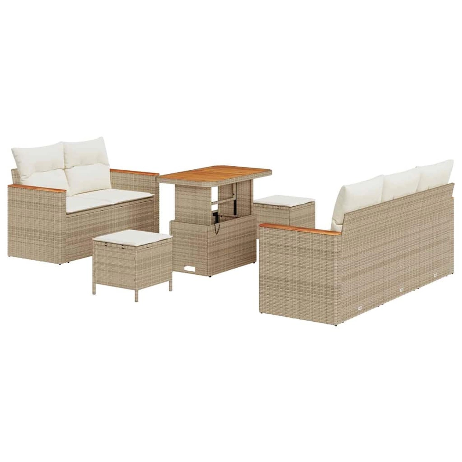 vidaXL 8-Teiliges Garten Sofa Set mit Kissen in Beige Poly Rattan und Akazi günstig online kaufen