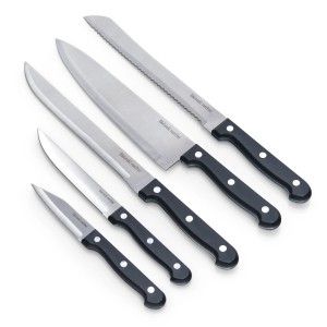 6-teiliges Zeller Messerblock-Set mit Koch-, Brot-, Tranchier-, Universal- und Schälmesser.