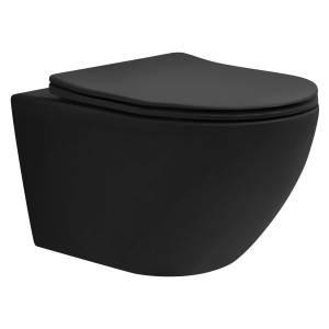 LuxeBath Hänge-WC, spülrandlos, schwarz matt mit Nano-Beschichtung, 53,5 cm.