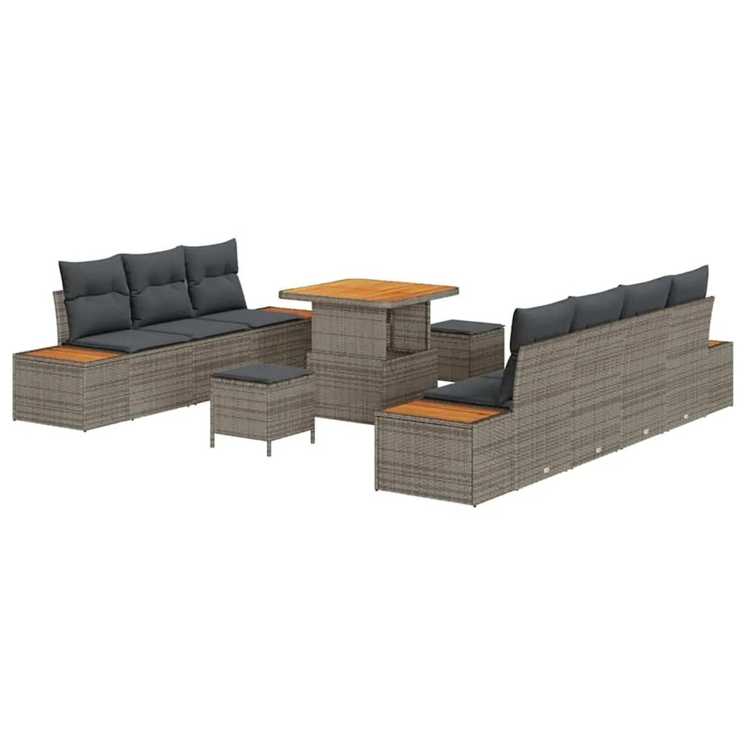 vidaXL Gartensofa-set mit Kissen mit Speicher 10-Tlg Grau Poly-Rattan 33648 günstig online kaufen