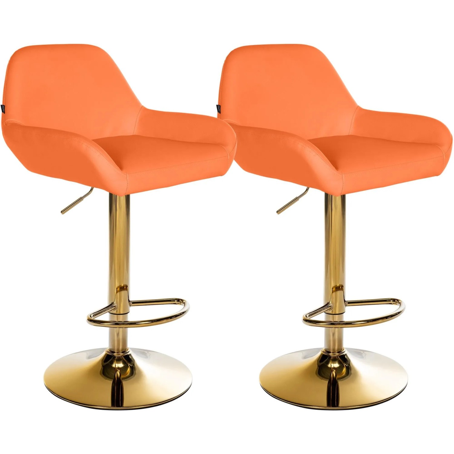 DELUKE 2er Set Barhocker BIKEL Kunstleder Orange 51x52x89cm Gold Barstuhl Höhenverstellbar Mit Lehne Drehbar Tresenhocke...
