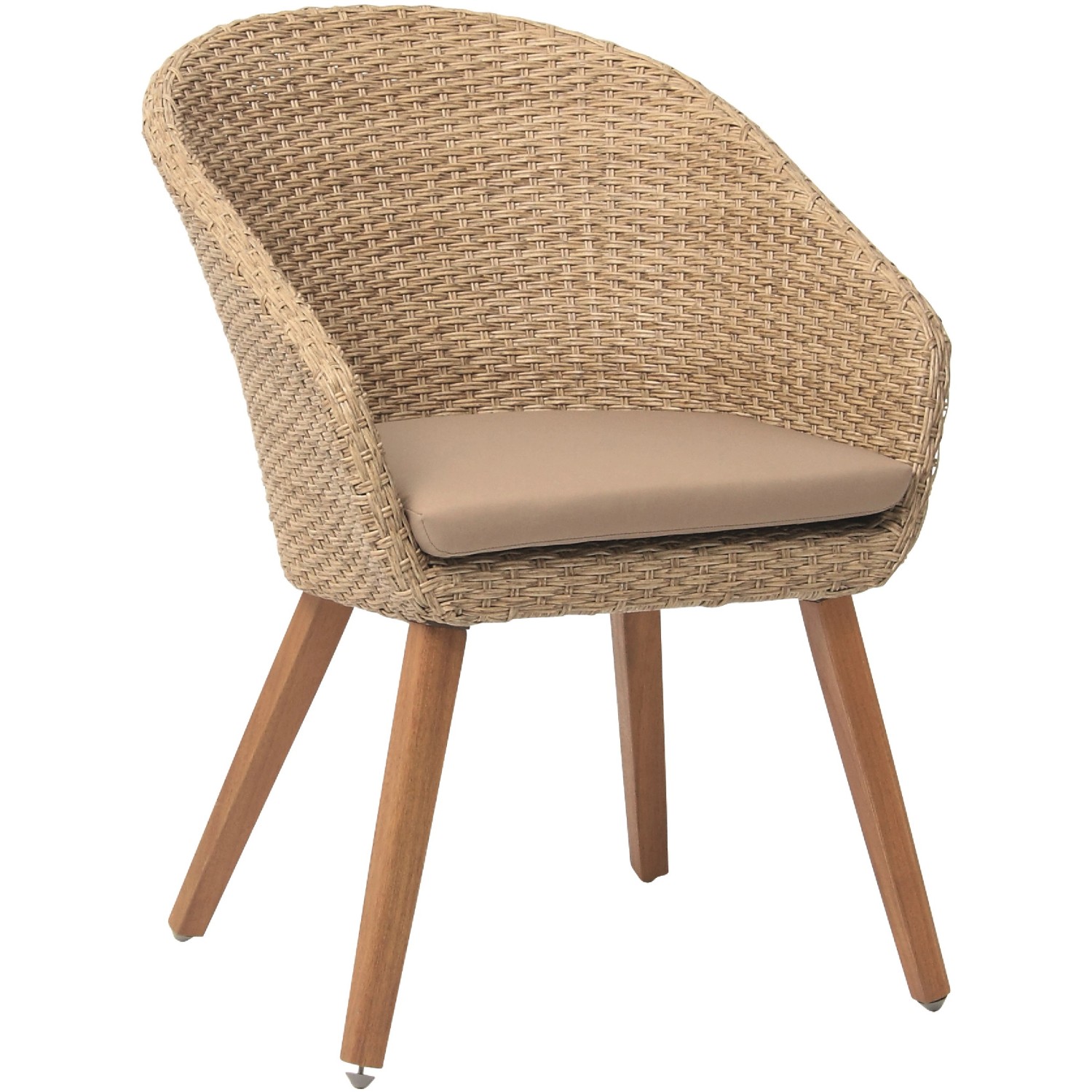 Acamp Atacama Armsessel aus Akazienholz mit Teaköl-Finish und beigem Sitzkissen.