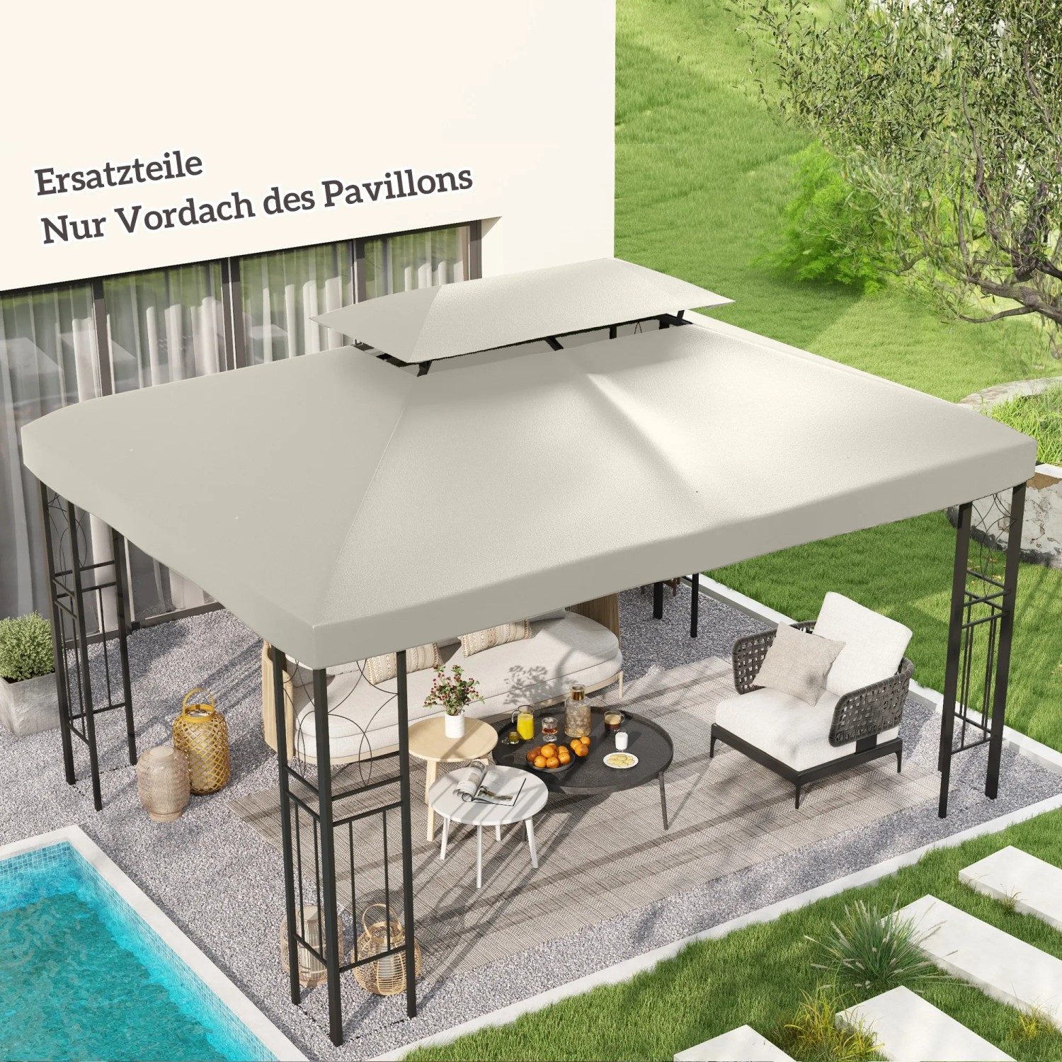 Outsunny Ersatzdach, cremeweiß, 3x4m, für Pavillon. Sonnenschutz für Garten & Terrasse.