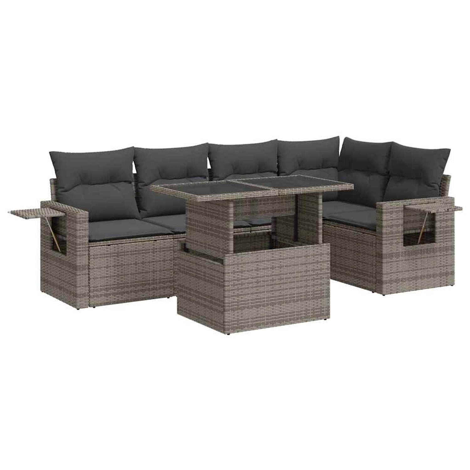vidaXL 6-Tlg Garten-Sofagarnitur mit Kissen Grau Poly Rattan 3326481