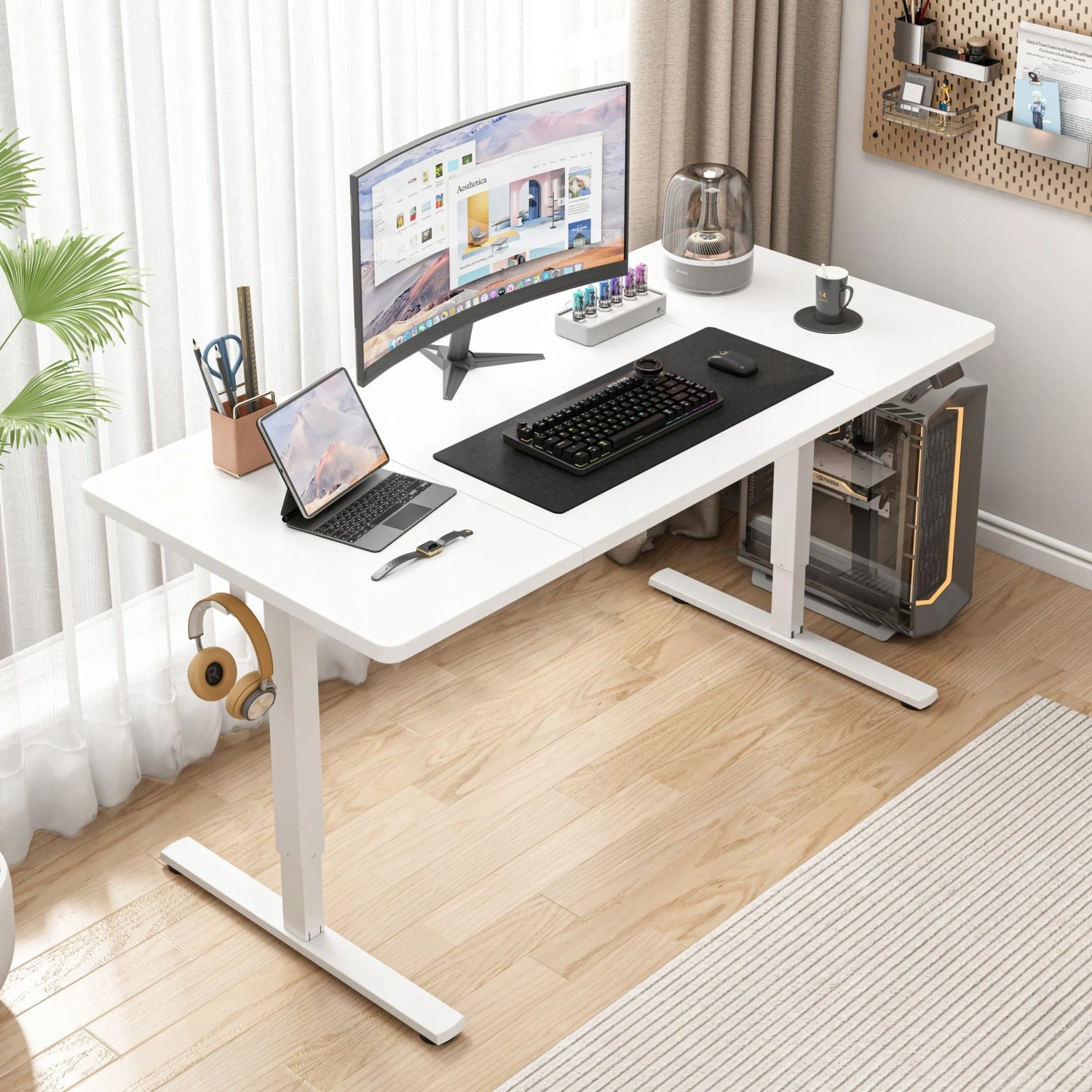 Rebiko Elektrischer Steh Sitz Schreibtisch Weiß 140 Cm Höhenverstellbar Von 72 Bis 118 Cm_3