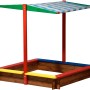 Bunter Holz Sandkasten XL mit Dach (120x120x125cm), FSC-zertifiziert, ideal für Kinder zum Spielen im Garten.