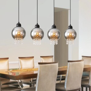 ZMH Pendelleuchte 4 flammig Vintage Rauchglas E27 Hängeleuchte für Wohnzimmer Schlafzimmer Küche
