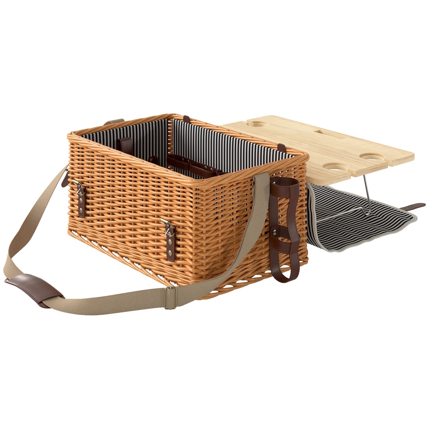 Outsunny Picknickkorb Kiefernholz Weidenrute Braun 51L x 33B x 25H cm