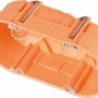 Orangefarbene 2-fach Hohlwanddose (135x65mm) mit Spreizkrallen für Schalter und Steckdosen.