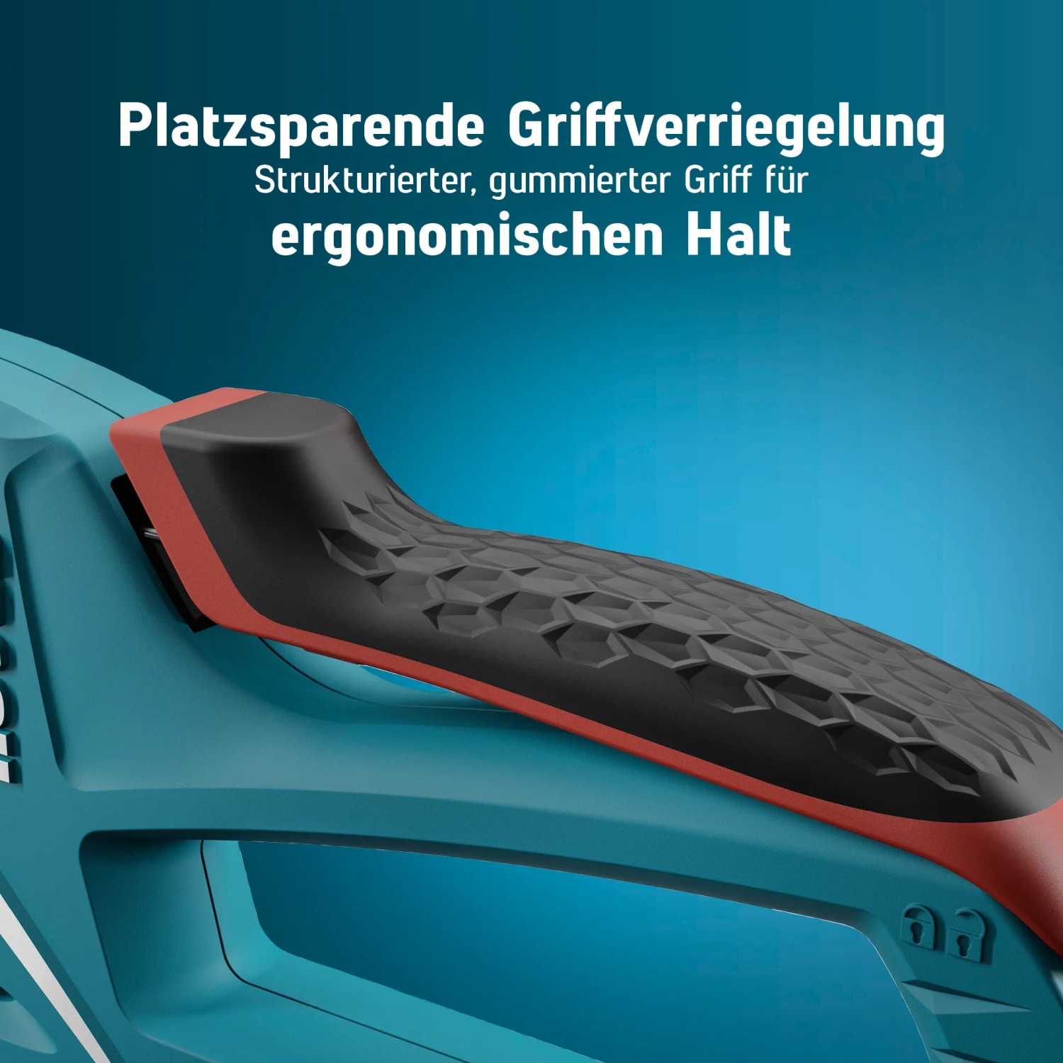 Detailaufnahme: Novus Handtacker J-25 mit gummiertem Griff für sicheren Halt. Profi-Tacker für Heimwerker.