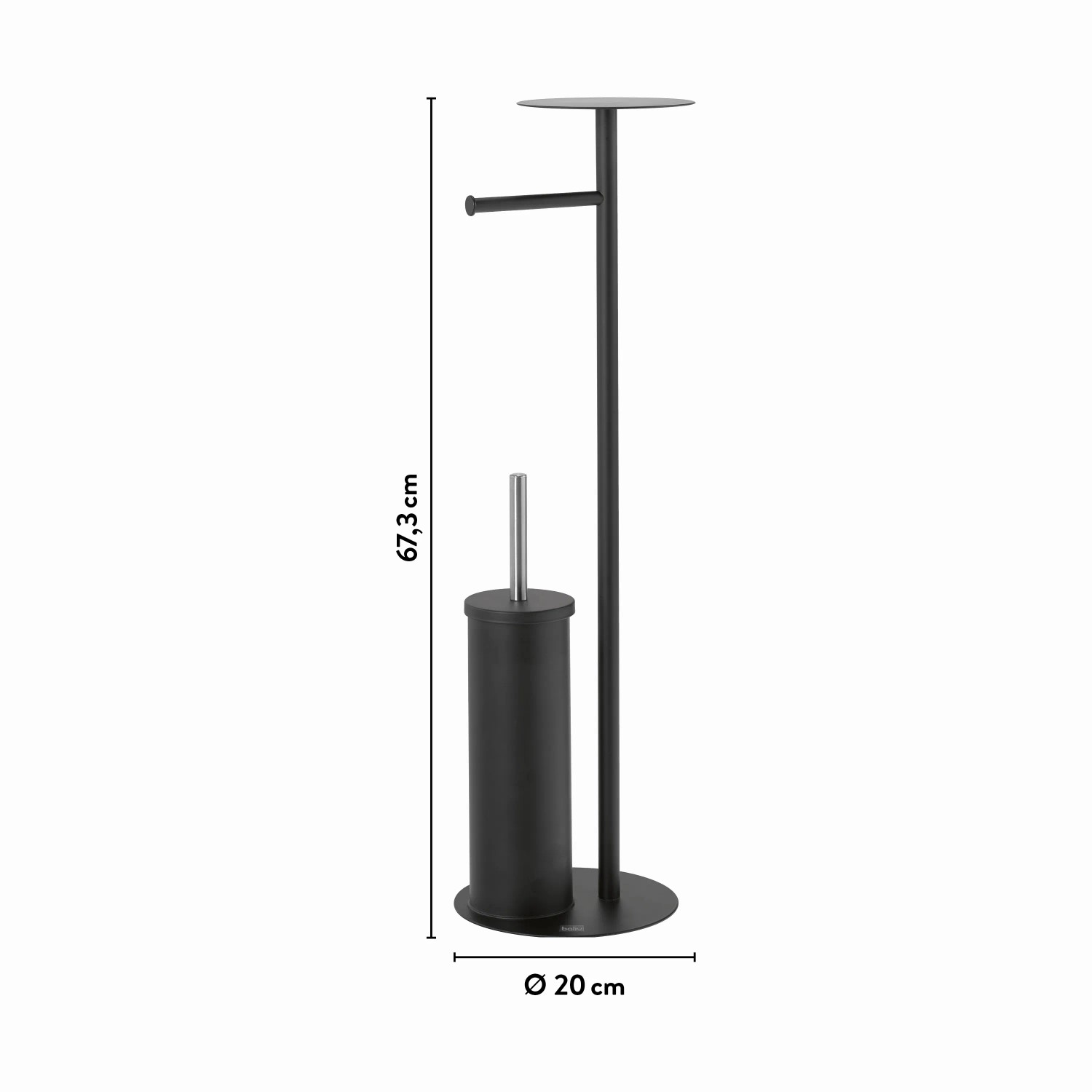 Freistehende, matte baliv WC-Bürstengarnitur ST-6980 mit Papierhalter, schwarz.