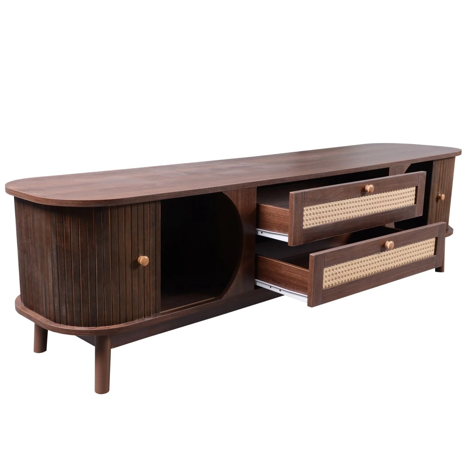 okwish TV Schrank mit Türen und Schubladen und Rattan Seiten 170x39x46cm Natur