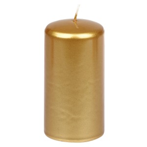 Goldene Steinhart Stumpenkerze Brilliance, Ø 5,7 cm x 11 cm. Dekorative Kerze für festliche Anlässe.