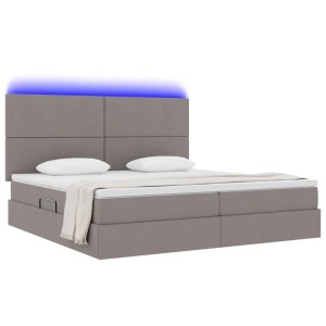 Taupefarbenes vidaXL Bett (200x200 cm) mit LED-Leiste und Stoffbezug.